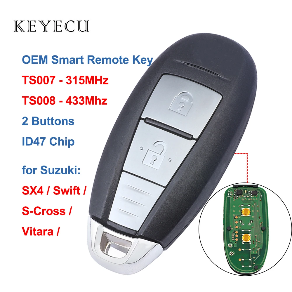 Keyecu OEM смартфон TS007 315 МГц TS008 433 2 кнопки с чипом ID47 для Suzuki SWIFT SX4 VITARA 2010 2015|Ключ от
