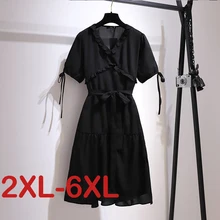 

Plus Size Women Summer Dress Casual Chiffon Shirt Dress Short Sleeve Solid Pleated Belt Midi Dress Vestido