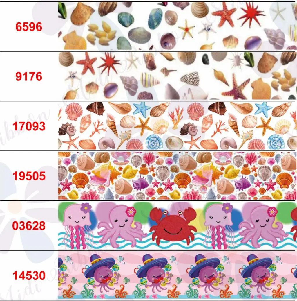 

16mm-75mm Cartoon Crab Octopus Whale Printed Grosgrain/Foe Ribbon Colorful Scale DIY Hair Bowknots Party Decor 50yards/roll