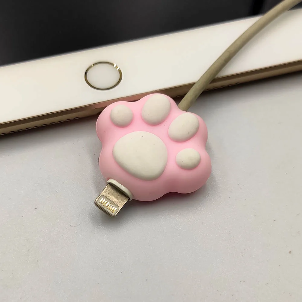 Pink Мультфильм розовый кот лапы защита для кабеля "укус" для оригинального iphone usb кабель мультфильм Органайзер моталки милые животные держатель кабеля - Цвет: Pink
