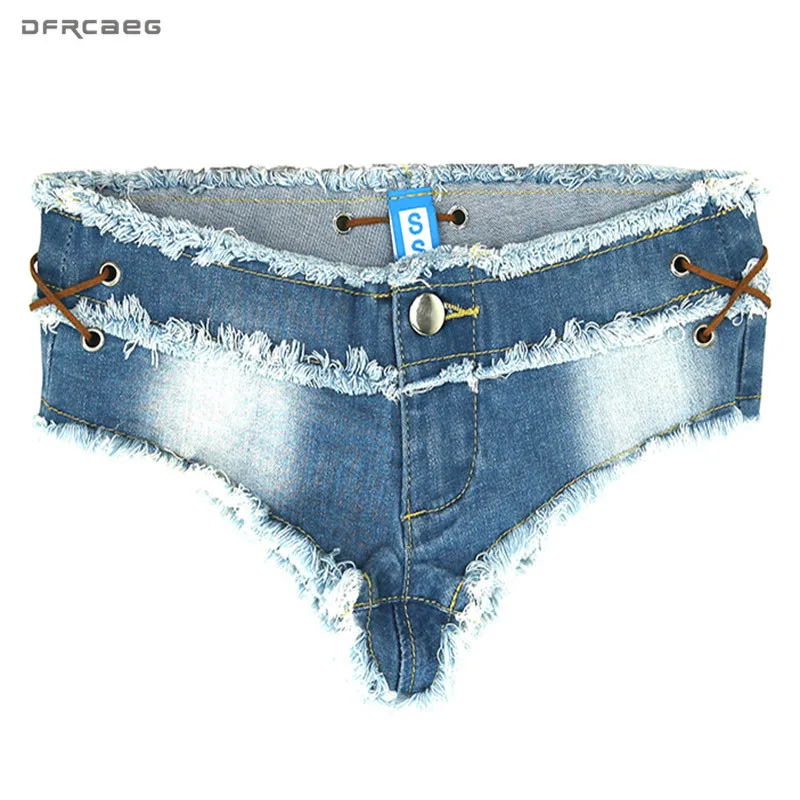 Vintage Lace Up Denim Shorts For Women Sexy Low Waist Skinny Pole Dance