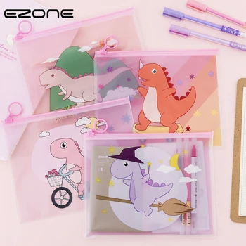 

EZONE 1PC Cartoon Dinosaur File Bag With Zipper Students Pen Bag PVC Waterproof Folder Large Capacity School Office Supply Cute