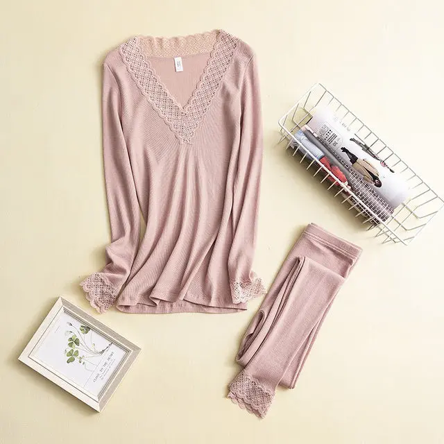 82% Wool 18% Silk Women's Base Layer Warm Thermal Set Long Johns Pajama Set TG202