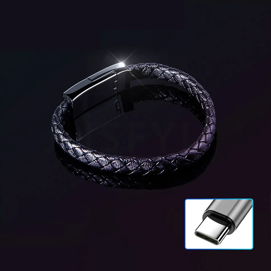 Открытый Портативный кожаный Мини Micro USB браслет зарядное устройство данных зарядный кабель синхронизации для iphone X 11Pro MAX type-C телефонный кабель - Цвет: For Type C