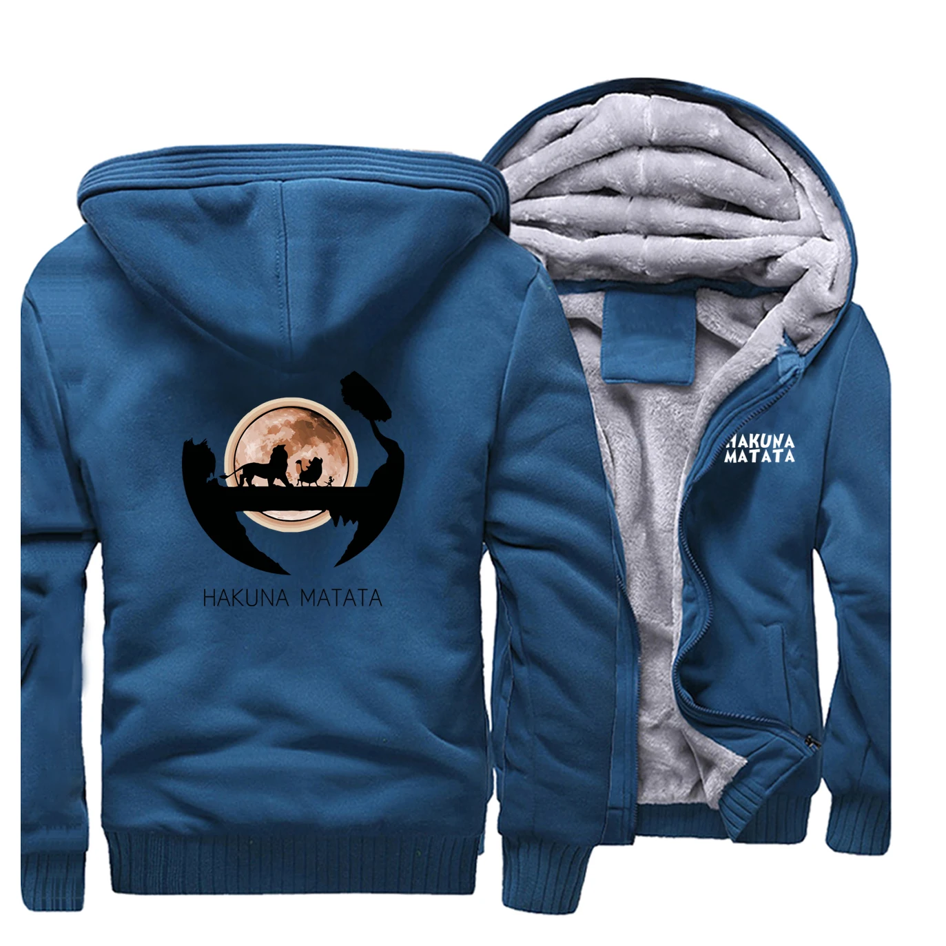 Lake Blue HAKUNA MATATA/Новинка г.; Лидер продаж; зимняя мужская толстовка с изображением короля льва; реглан в стиле хип-хоп; модное пальто; Толстая Уличная одежда - Цвет: Lake Blue