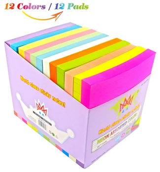 

4A Sticky Notes,4 x 4 Inches,Neon Assorted,Lined,12 Colors,Self-Stick Notes,100 Sheets/Pad,12 Pads/Pack,4A 40412-L