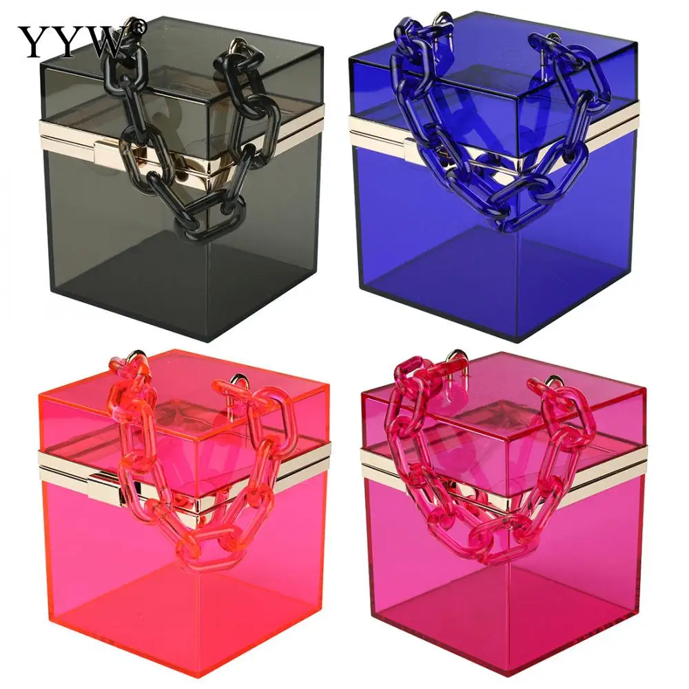 fashion transparent bag design women party purses handbags wedding cocktail tote bag acrylic square box bag shoulder bag bolsa