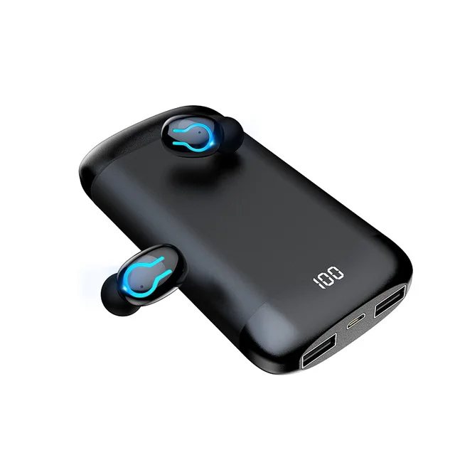 Q66 TWS беспроводная Bluetooth гарнитура музыкальные стерео наушники спортивные водонепроницаемые наушники, 6000 мАч чехол для зарядки аккумулятора для телефона - Цвет: Q66 black