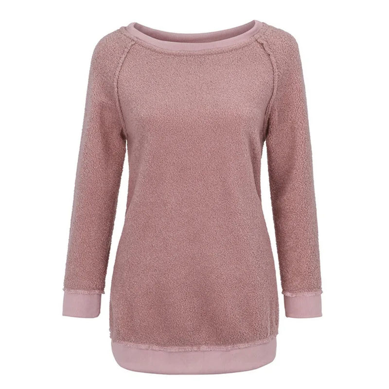 

Pink Fashion Maternity Tops Plush Warmth Tee Loose Clothes Sweater Pregnancy Long Sleeve Clothing Top For Pregnant Women Clothes