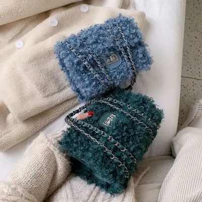 Новинка, женская сумка на плечо из овечьей шерсти, с цепочкой, ручная, кашемировая, с клапаном, из искусственной кожи, роскошные сумки, дизайнерские кошельки, тоут, Прямая поставка