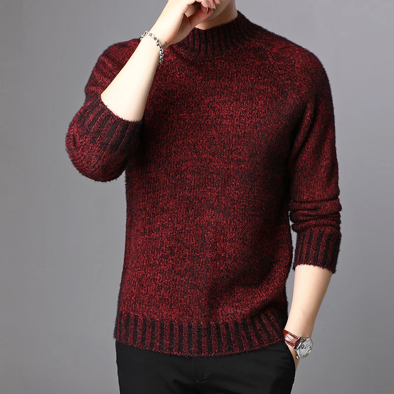 Новинка, модный брендовый свитер для мужчин, s пуловеры, половина водолазки, Облегающие джемперы, вязанные, Осенние, корейский стиль, повседневная мужская одежда
