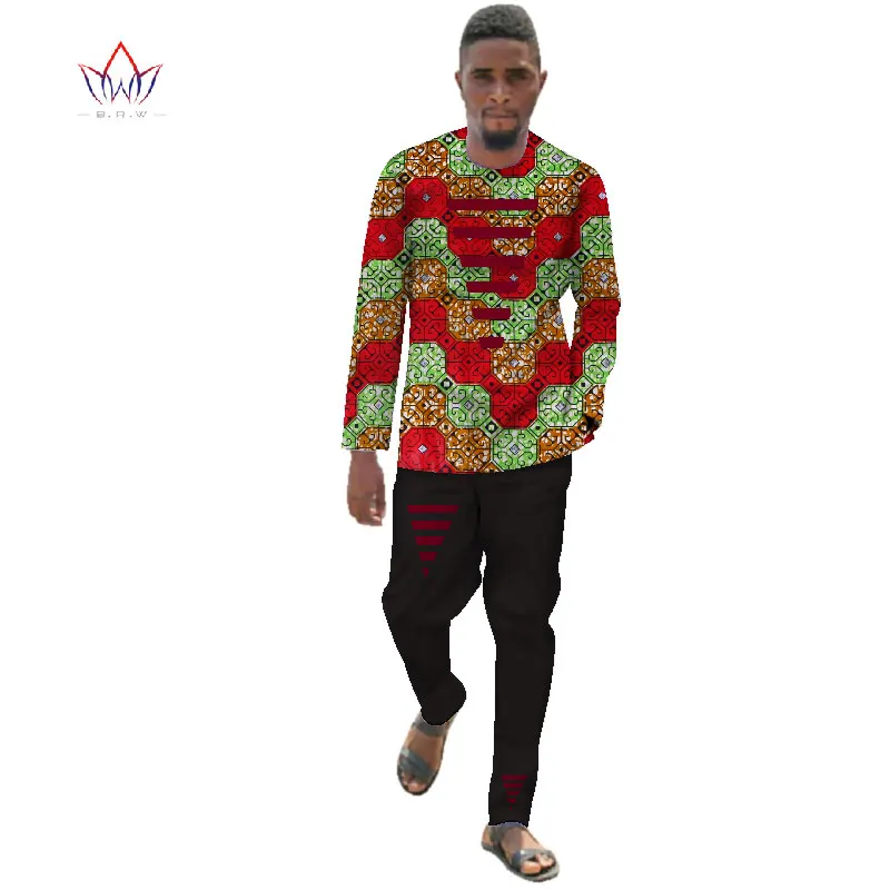 Африканская одежда для мужчин Dashiki наборы мужские рубашки с длинными рукавами и длинные брюки Slim Fit Комплект из двух предметов для мужчин плюс размер 6XL WYN348 - Цвет: 21