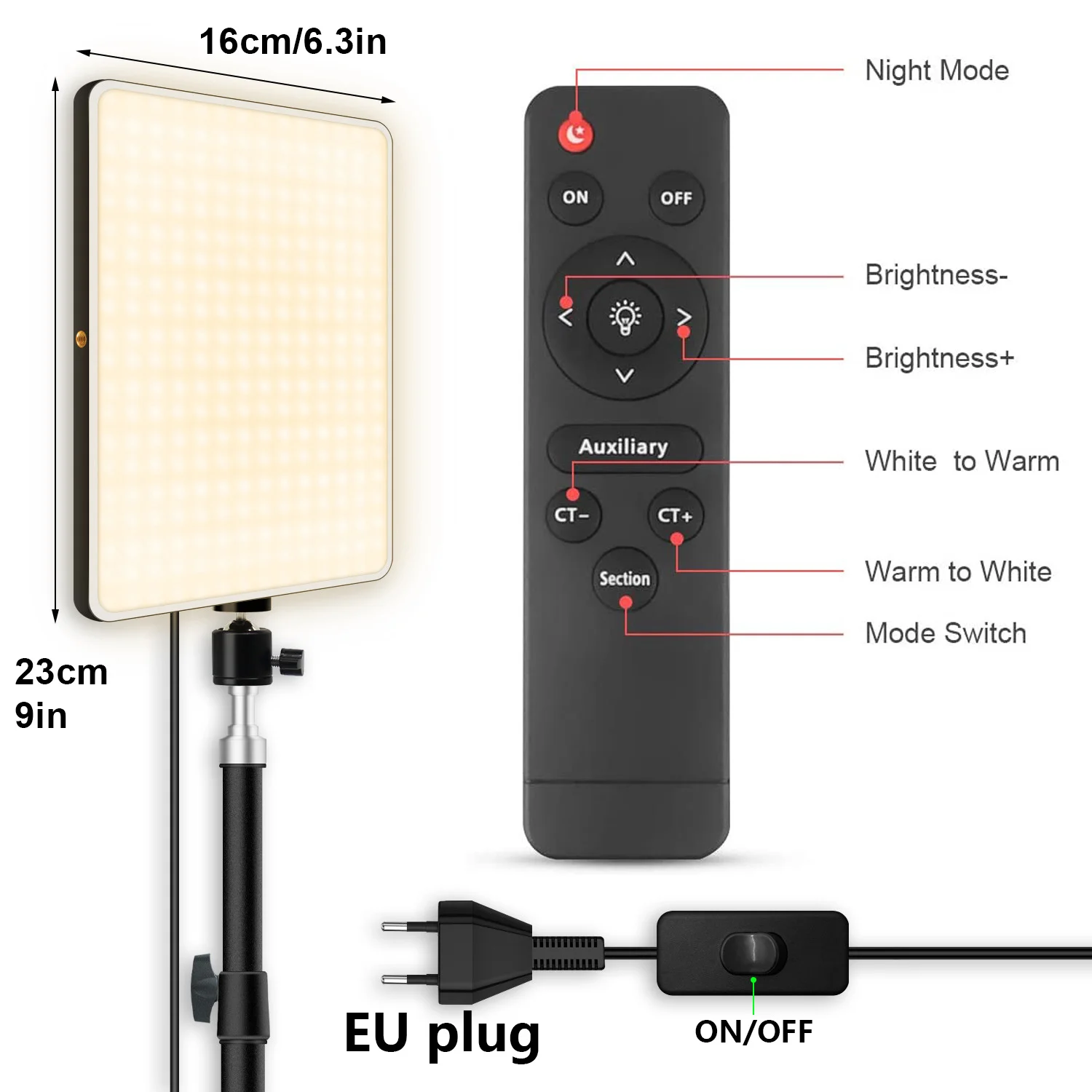 Painel de Luz de Vídeo Lâmpada com Suporte de Mesa Plug Bi-color 2700k-5700k Fotografia Iluminação Live Stream Photo Studio Fill 11 Led ue - Image 3