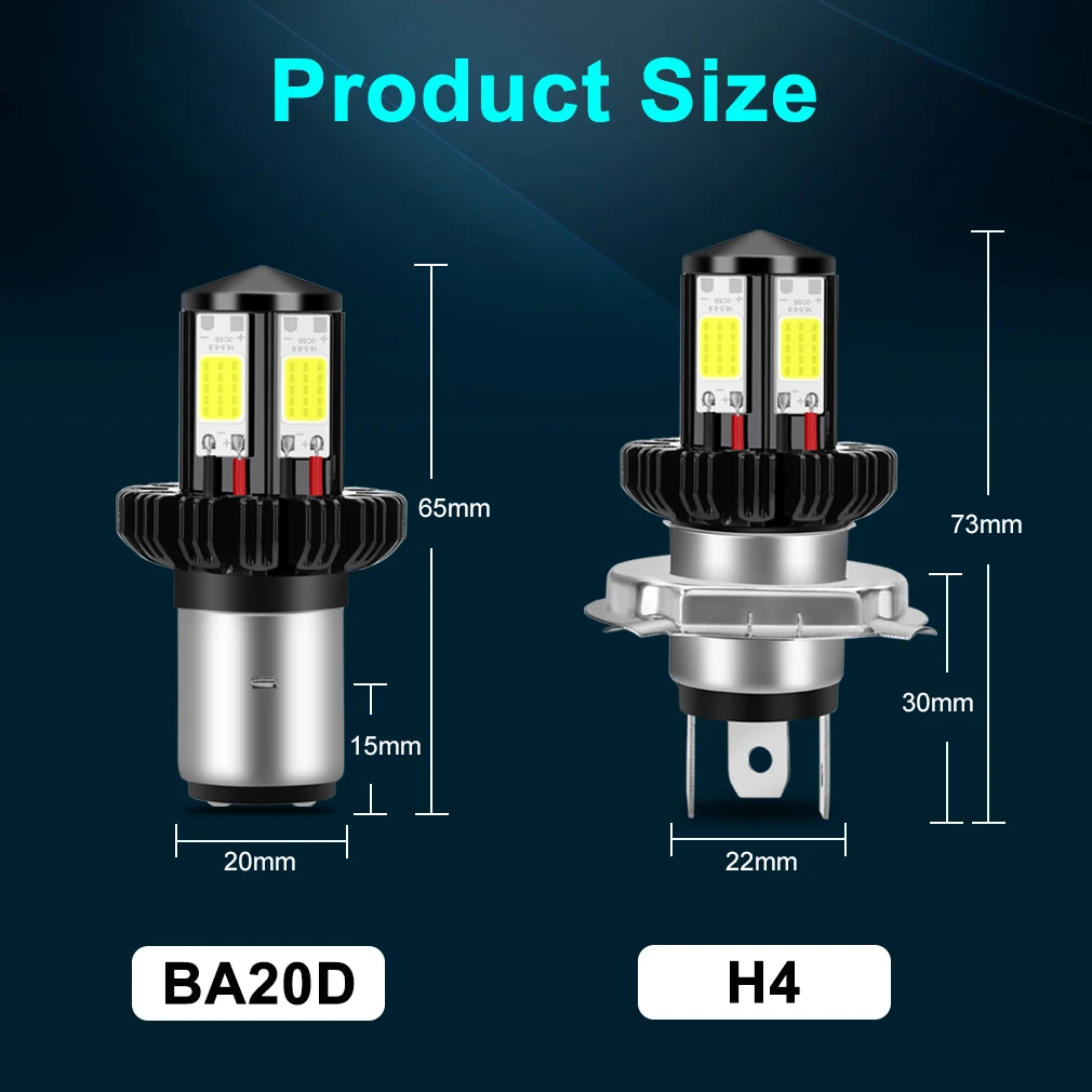 Motocicleta LED Farol Lâmpadas, Lâmpadas de Conversão Kit, Hi Lo Beam, Moto LED, Moto, H6, BA20D, H4, 1200LM, 6000K