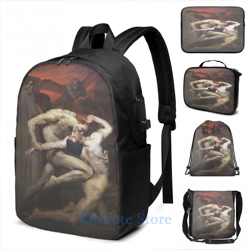 Забавный графический принт Dante and virgill-William Adolphe Bouguereau рюкзак с USB-зарядкой мужские