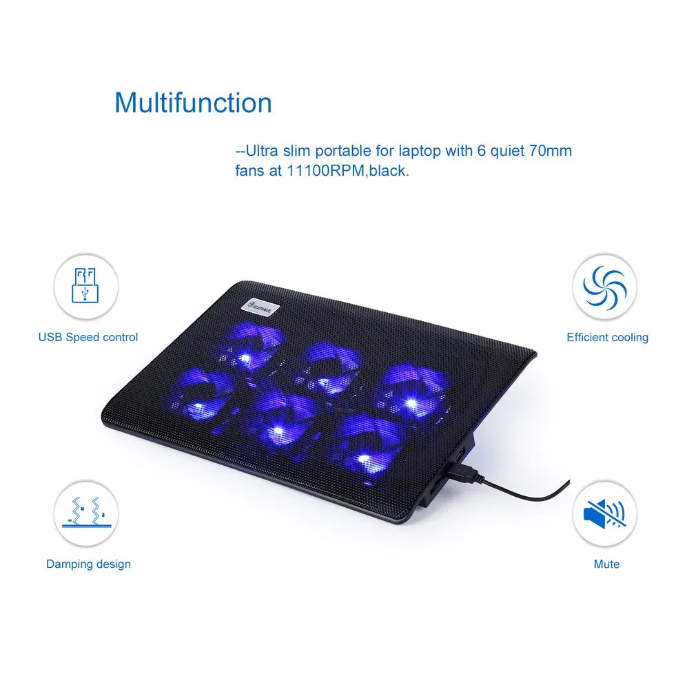 ELEPAWL удобный эргономичный дизайн Супер Mute 6 вентиляторов кулер для ноутбука ноутбук вентилятор Базовая пластина