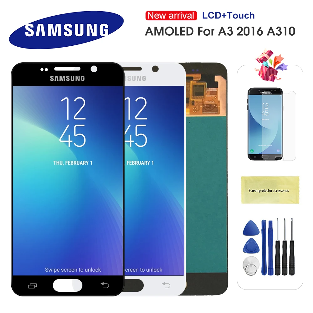 Оригинальный супер AMOLED ЖК дисплей для Samsung Galaxy A3 2016 A310 A310F A3100 сенсорный экран