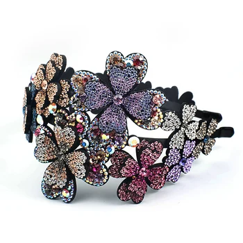 

Hot Sale Multiple Colour Big Flower Shape Headband Inlaid Imported Austrian Rhinestone Gradient Color Headband Hair Accessories