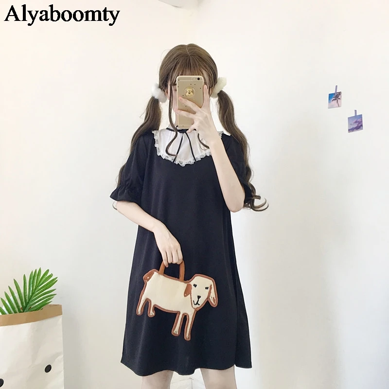 Мини-платье женское в японском стиле Харадзюку черное готическое милое платье с