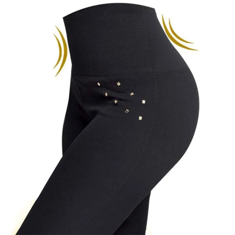 

Women Cotton Legging Button Legging Spring black Patchwork High Waist Thick Large Size Solid Legging All-match Warm Leggins