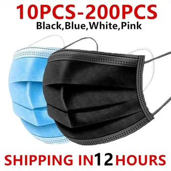 

10-200pcs Mask Disposable Nonwoven 3 Layer Filter Mask Mouth Face Mask Anti Dust Protective Breathable Earloops Mask In Stock