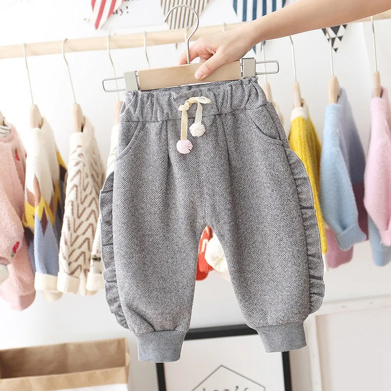 Зимние детские вельветовые штаны шаровары с оборками для маленьких девочек 2019 г.