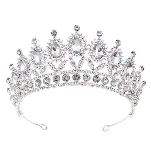 Silver White Женские Стразы в стиле барокко с искусственным кристаллом, корона, покрышки, повязка на голову, свадебные украшения, аксессуары для свадебной вечеринки, украшения для волос, подарок - Цвет: Silver White