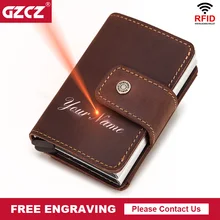 

Rfid Anti-Thef Men Credit Card Holder Wallet Genuine Leather Aluminum Double Bank Card Case Quality Male Money Clip Coin Purse