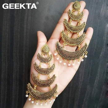 

Crescent Moon Pear Tassel Dangle Earrings Vintage Ethnic Long Drop Earrings for Women Gypsy Indian Boho jhumka Jewelry