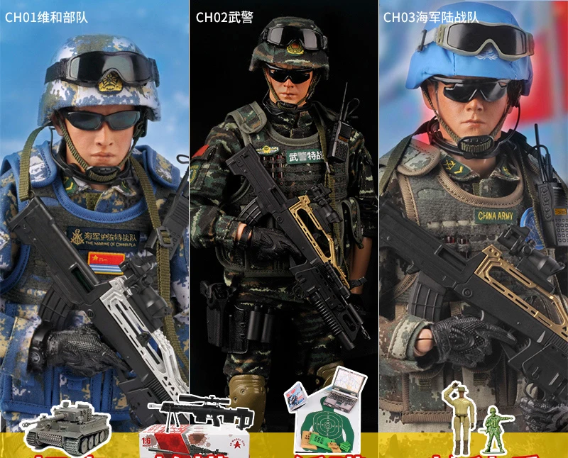 

1/6 Collectable Soldier Figure Model New Peace Mission Joint Movable Multi-weapon Accessory Set for Kids Toy