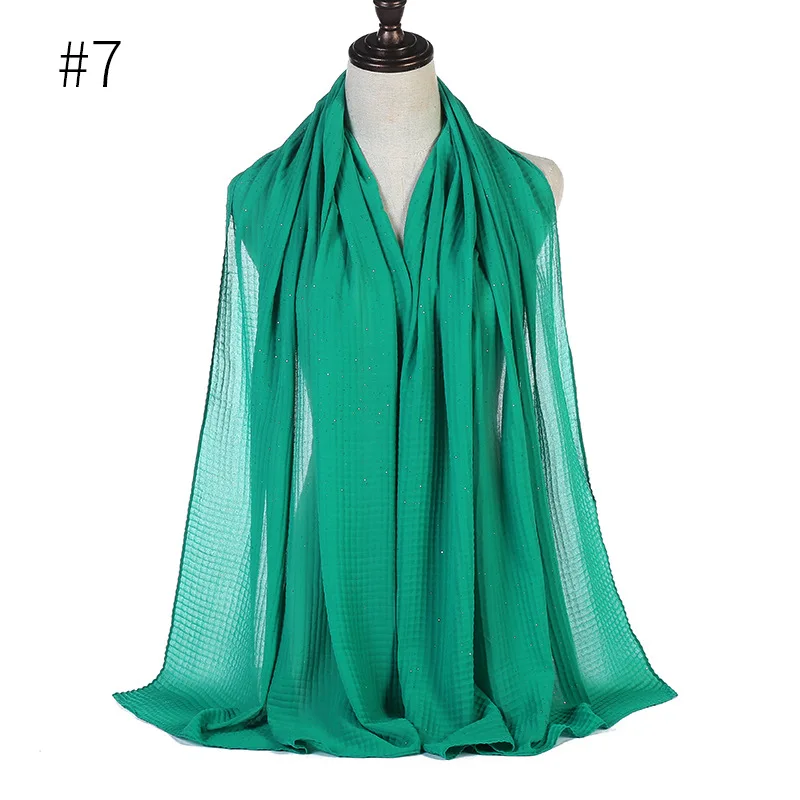 7 grass green Shimmer Crinkled шарф простой мусульманский хиджаб оголовье Женский вискоза морщин мягкий шарф исламский блеск тюрбан длинная шаль 170x70 см - Цвет: 7 grass green