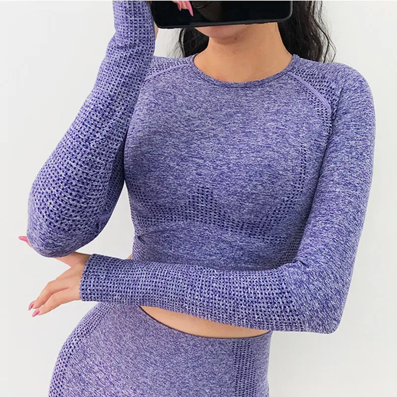 Vital seamless yoga top long sleeve gym crop top shirt workout yoga shirt for women sportswear 7 colors