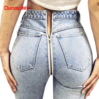 

2019 New Spring Summer Back Zipper Light Blue Skinny Jeans Woman Casual Sexy Denim Pencil Pants Street Style Womens Ankle Jeans