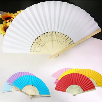 

Wooden Paper Fan Folding Hand Held Solid Color Fan Wedding Party Decoration Multi Functional Dance Fan Stage Props Nice Gift 1pc