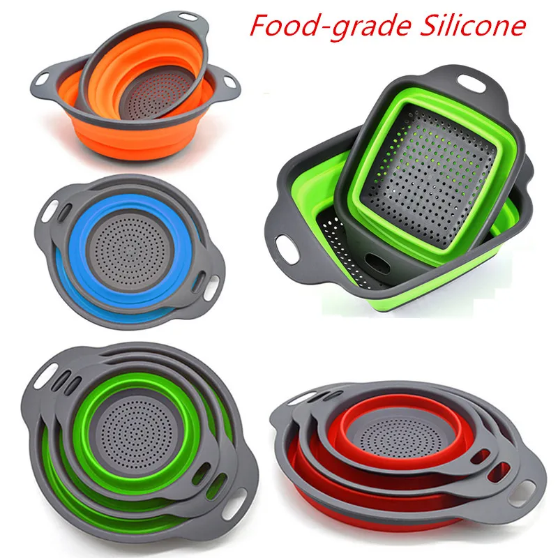 Folding Silicone Drain Basket Fruit Vegetable Washing Foldable Strainer Colander Collapsible Drainer Kitchen Storage Tool | Дом и сад