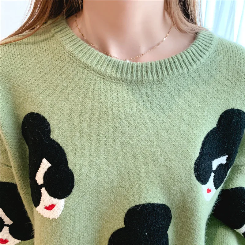 Plus Size Knitted Sweater women tops Cartoon Embroidery Thicken Pullovers women Jumper Sweater Ladies Knit Top women Sweater