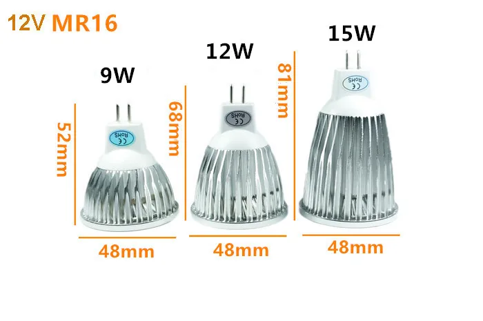 Новый высокомощный лампада СИД MR16 GU5.3 COB 9w 12w 15w Диммируемый Cob прожектор Теплый