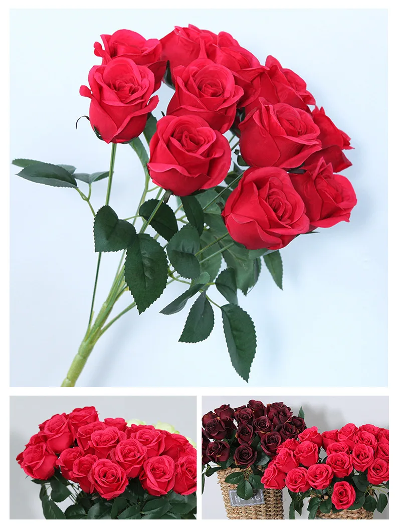 JAROWN 12 Heads Silk Roses Bride Holding Flowers Royal Blue Fake Rose Flowers Home Wedding Arch Table Decor Artificial Flower (47)