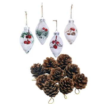 

Pack Of 9 Decorative Hanging Pinecone Christmas Tree Decorations & 4x Christmas Ornaments Xmas Tree Drop Pendant Hanging Ball Tr