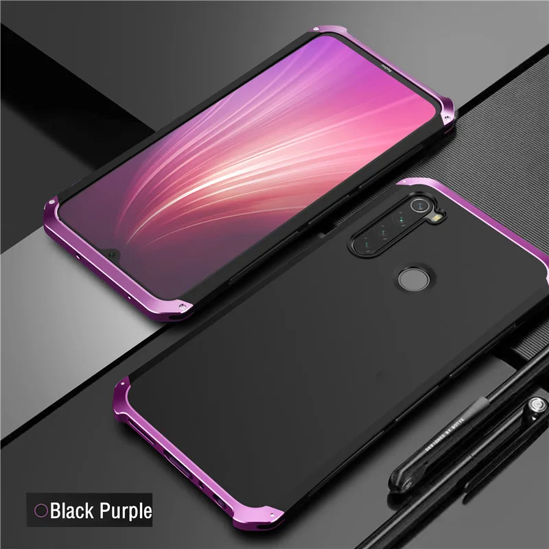 Black Purple Для Xiaomi Redmi Note 8 чехол Роскошный металлический алюминиевый+ PC чехол для телефона противоударный чехол для Xiaomi Remi Note 8 pro Fundas - Цвет: Black Purple