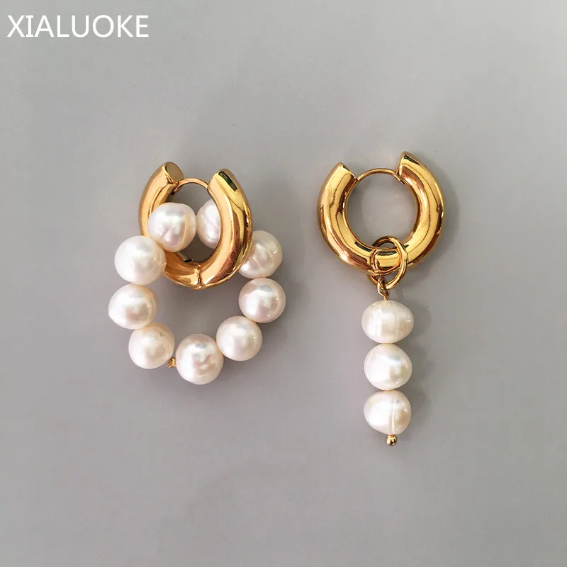 XIALUOKE Punk Metal Stainless Golden Round Earclip Earrings For Women Fashion Vintage Freshwater Pearls Drop Earrings Jewelry A8 drop earrings dangle earrings pearl earrings
