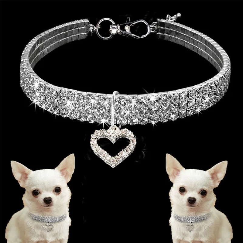 Ошейник Bling Стразы Ошейники для кошек для щенков регулируемый кожаный Сердце ожерелье для домашних животных, собаки жгут для малых и средних собак чихуахуа