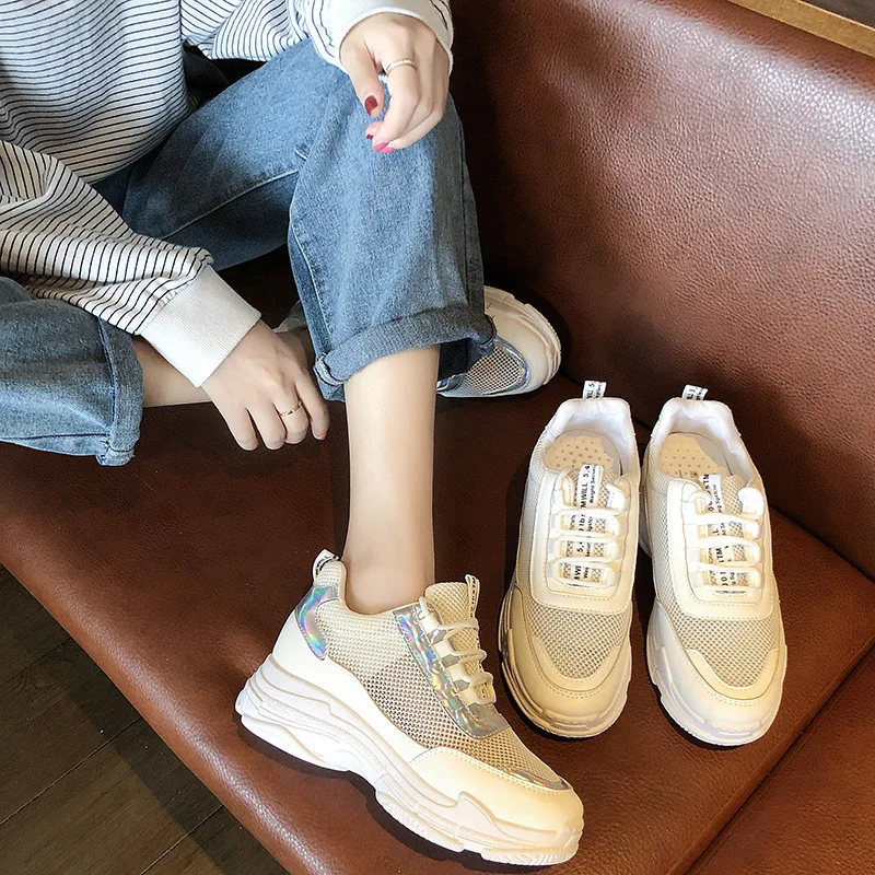 

Small White Shoes Women's Punched Sheet Surface Sports 2019 Summer New Style Casual Versatile Dad Shoes Elevator WOMEN'S Shoes