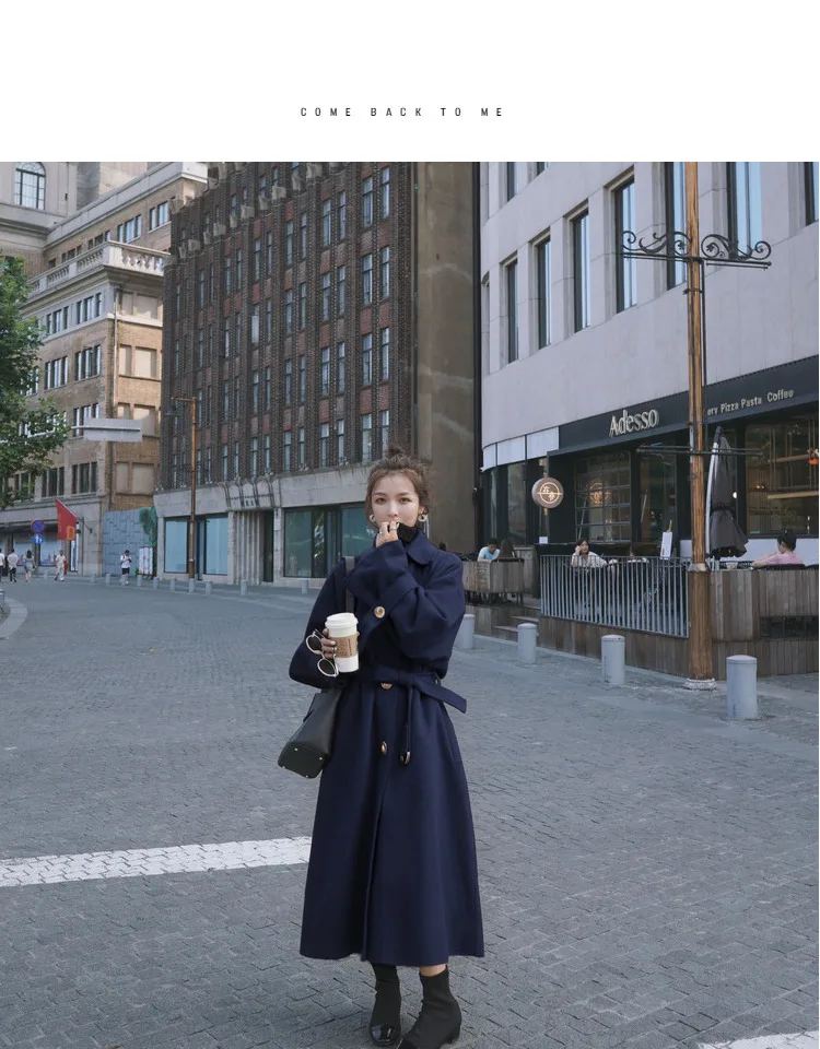 Шерстяная куртка для фотосессии, женская, длинная, выше колена, корейский стиль, популярная,, осень и зима, стиль, элегантная, повседневная, шерстяная