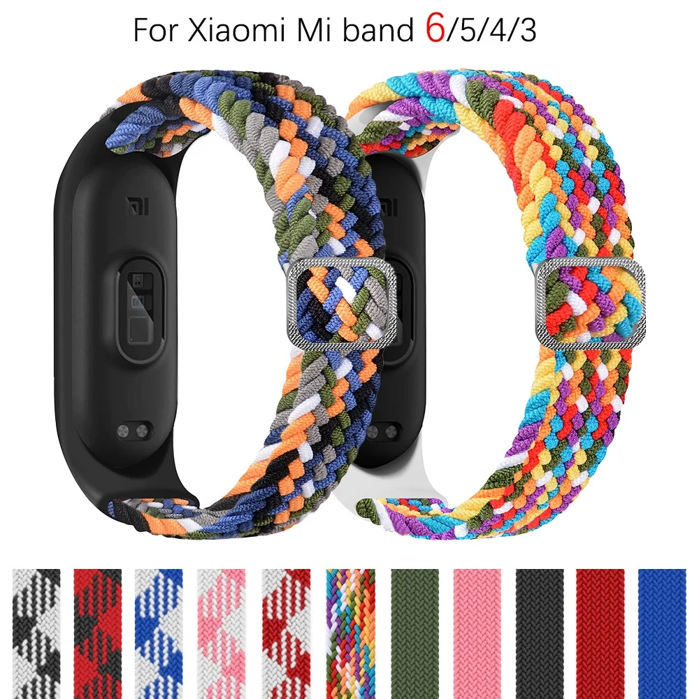 Браслет для Mi band 6 эластичный регулируемый нейлоновый Плетеный ремешок 4 5 браслет