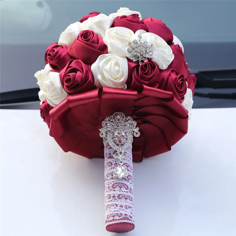 20CM High Quality Artificial Flower Bridesmaid Bouquets Handmade Foam Flowers Bride 's Bouquet Silk Rose Holding Flowers Bouquet