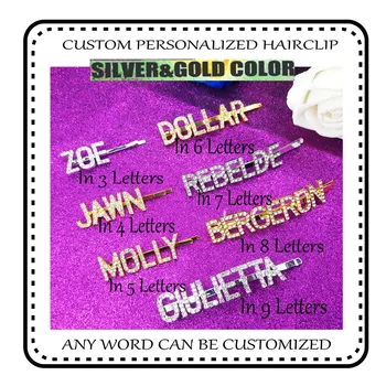 

SILVER GOLD CUSTOM NAME Hair Clips Stylish Word Personalized Hair Pins Women Bridal Jewelry HOT GIRL Rhinestone Letters Barrette