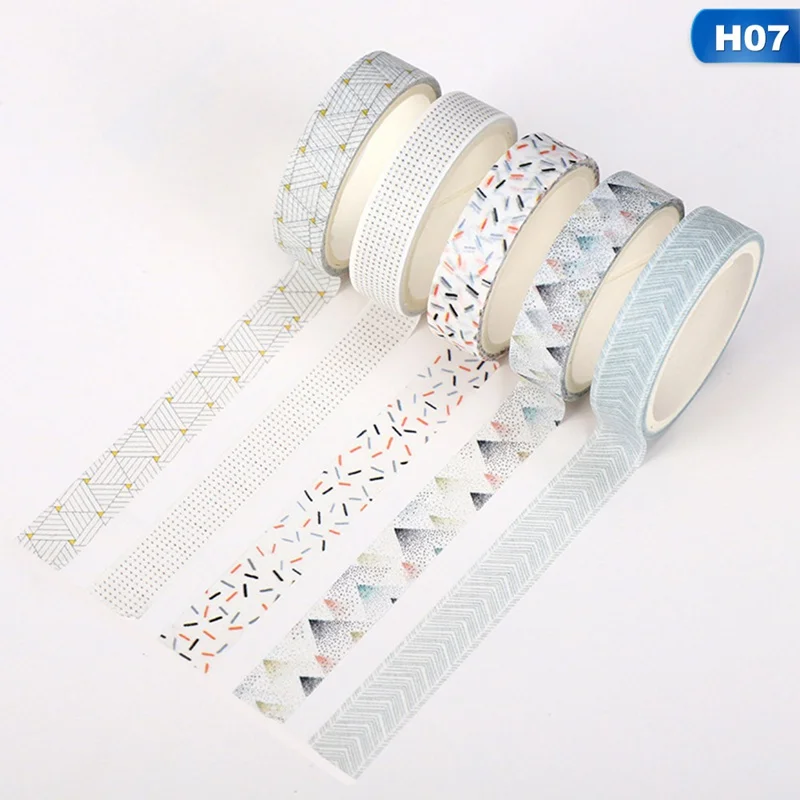 5Pcs/Set Grid Washi Tape Cute Decorative Adhesive Tape Solid Color Masking Tape For Stickers Scrapbooking DIY Stationery Tape - Цвет: 7