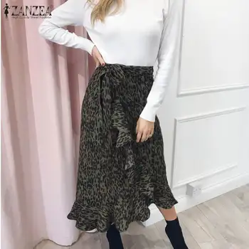 

Fashion Leopard Skirts Women's Spring Printed Vestidos 2020 ZANZEA Casual Lace-Up Asymmetrical Skirts Female Faldas Saia Robe