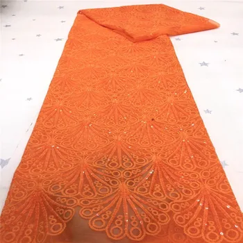 

2020 African sequins Lace Fabric Embroidered Nigerian Laces Fabric orange High Quality Gold French Tulle Lace Fabric For Women